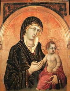 Shop of Duccio (Simone Martini?) - Madonna and Child (fragment from an altarpiece) - Pinacoteca, Siena