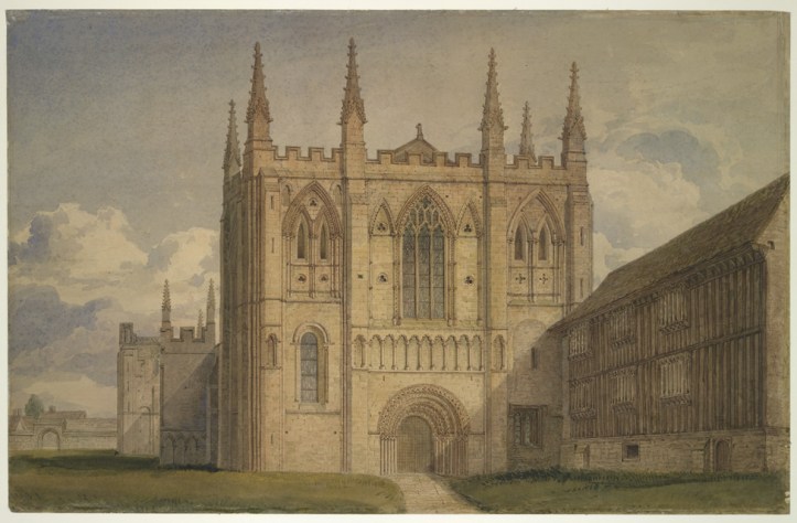 The west front in 1816, by the very reliable Buckler. British Library.