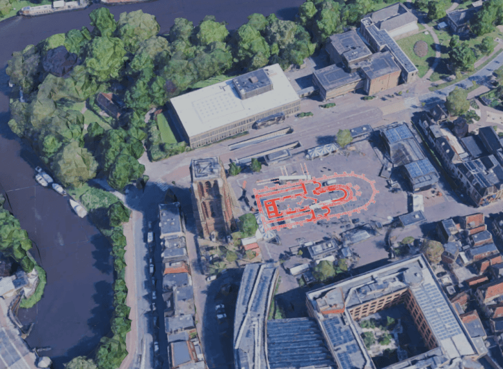 Archaeology overlaid in modern environs